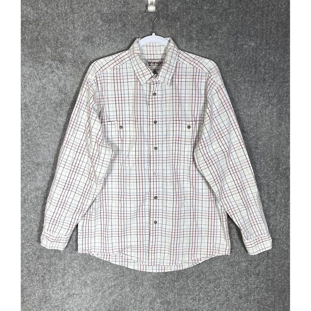 Wrangler Rugged Wear Button Up Western Shirt Mens Size Large Plaid Long Sleeve